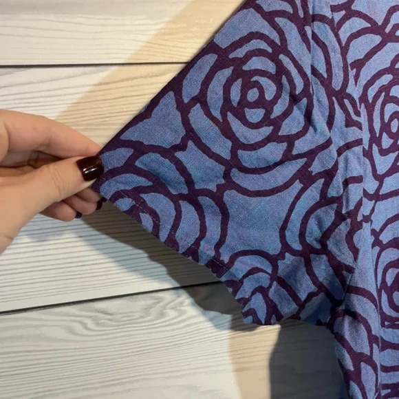 FLAX Linen Maxi Dress Blue Purple Flower Design Large - Picture 3 of 6